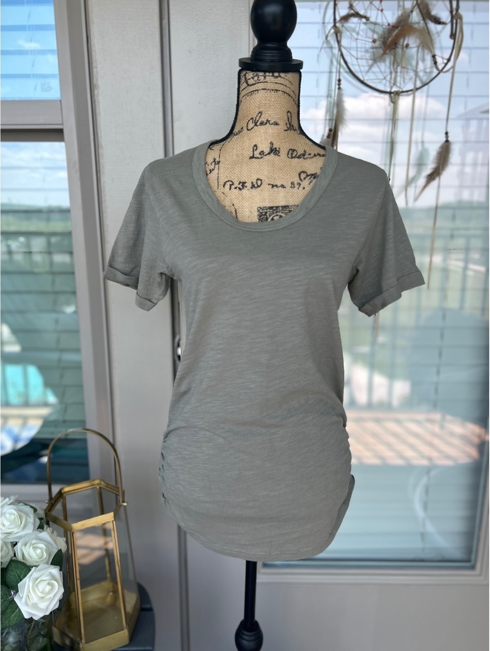 Pact Women's Size Small Olive Green Organic Cotton Short Sleeve Scoop Neck Tee S